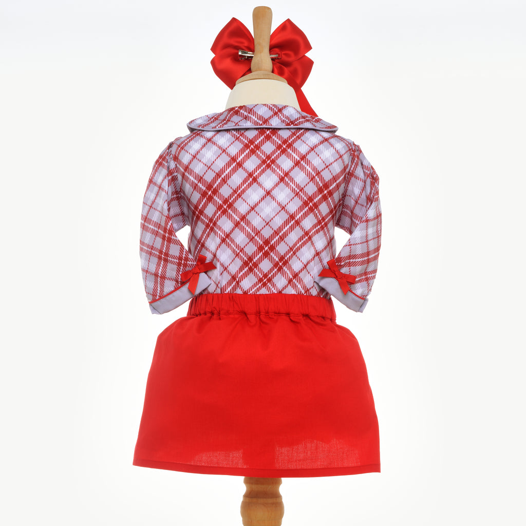 girls red grey skirt set tartan