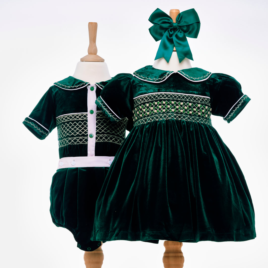 smocked matching baby dress and boys suit smocked velvet kids wear