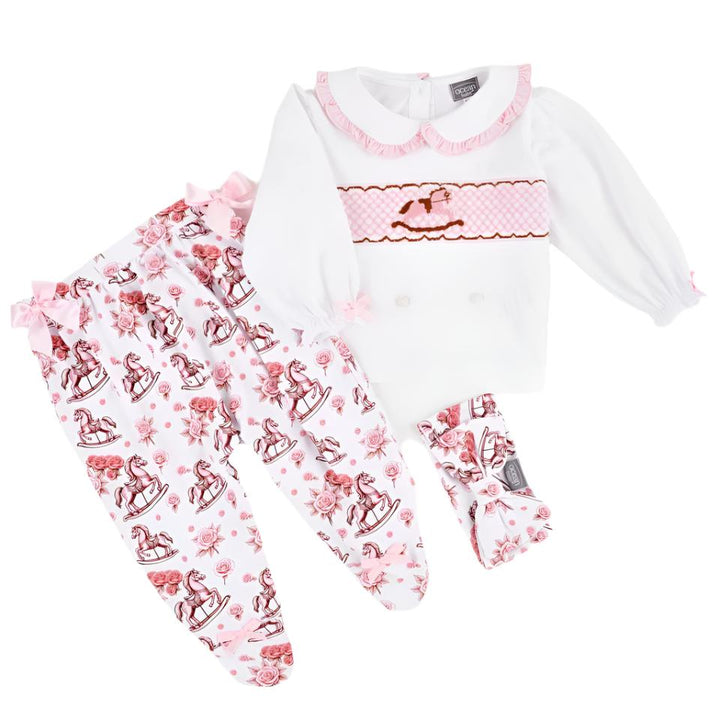 smocked rocking horse sleepsuit