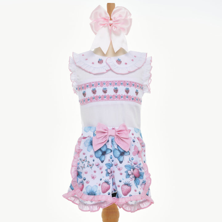 girls summer smocked short set