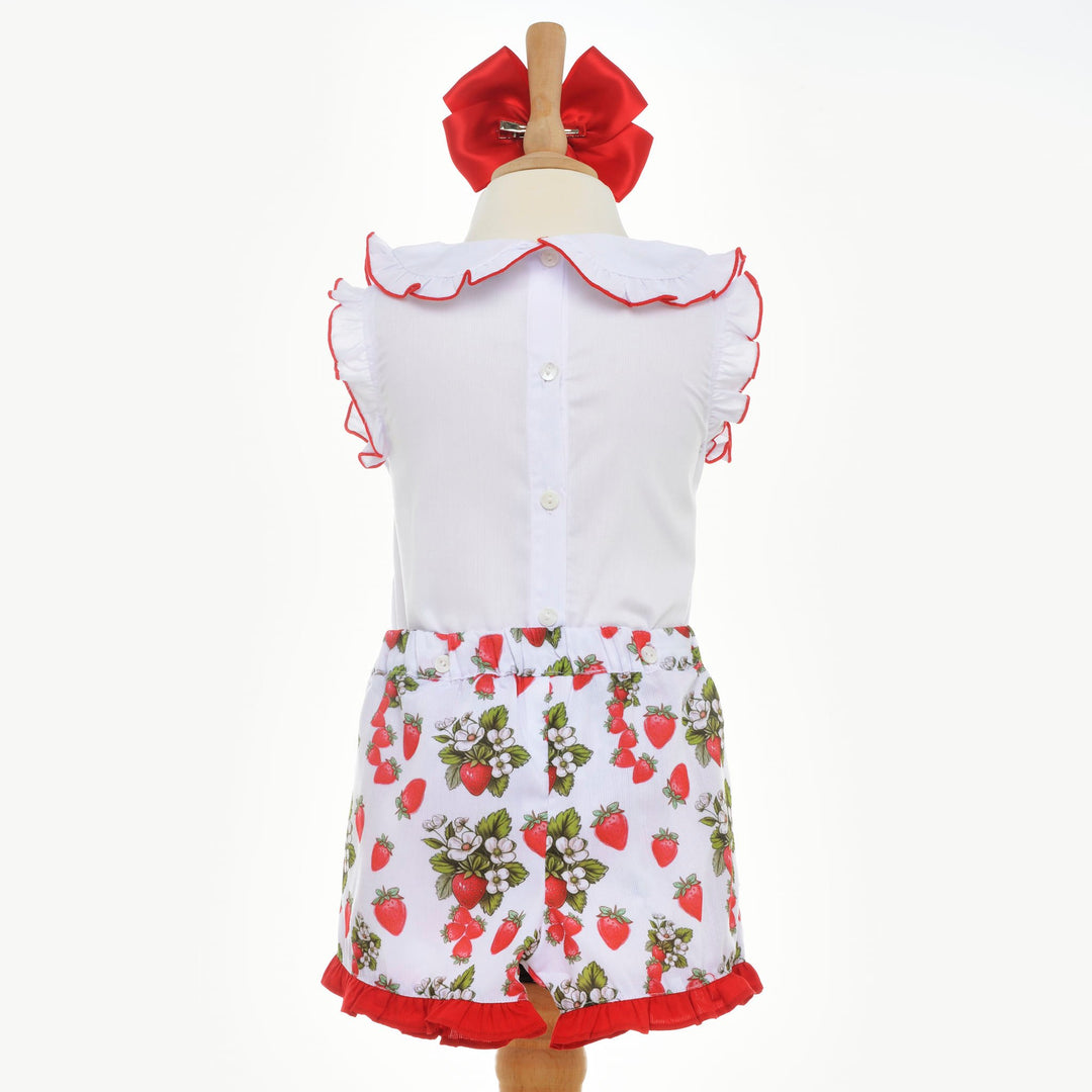 girls summer shorts set smocked strawberry