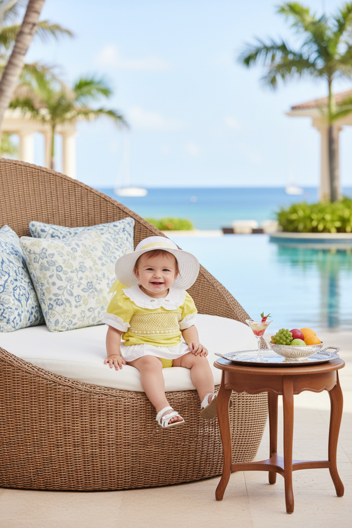 Limonati Sea-2-Shore Smocked Girls Swimsuit with Poppers - SPF Protected (6M-6Yrs)