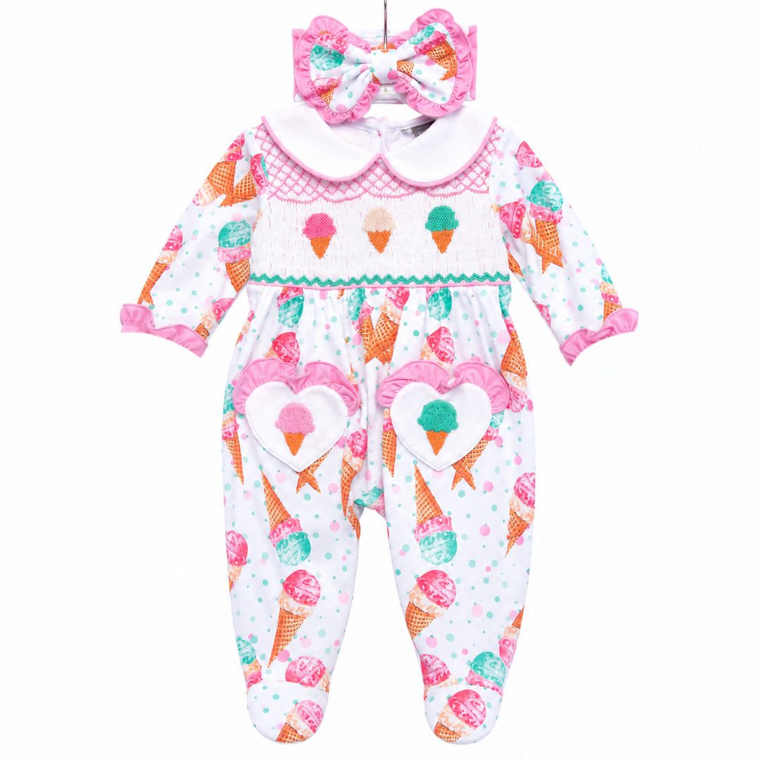 smocked baby girls sleepsuit sets 