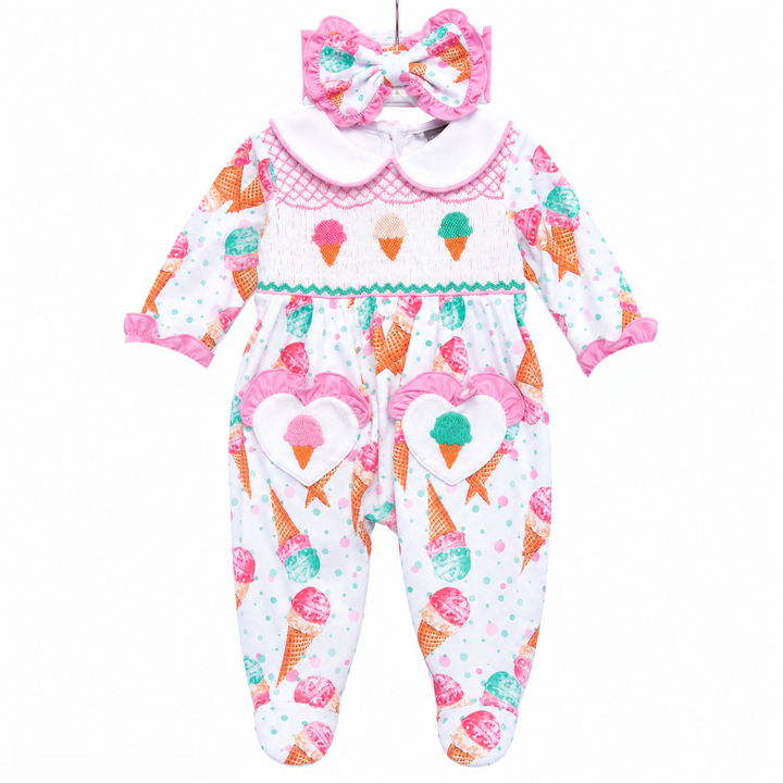 smocked baby girls sleepsuit sets 