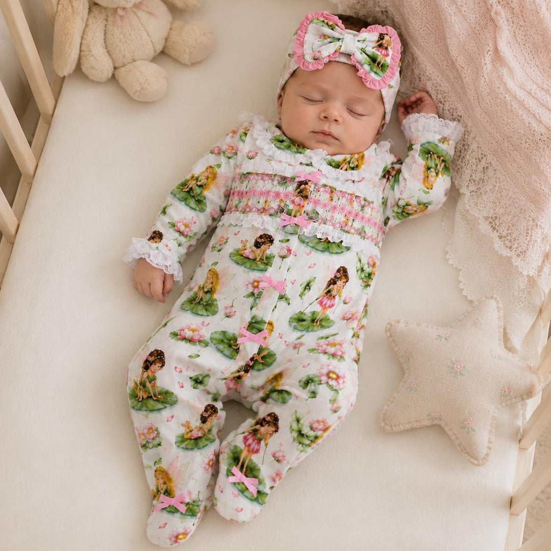fairy smocked baby girls sleepsuit set 