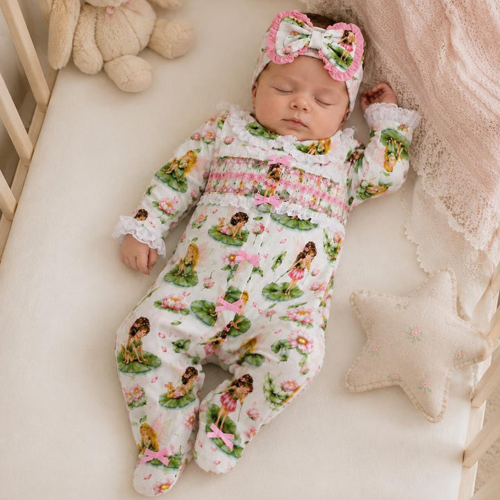 fairy smocked baby girls sleepsuit set 