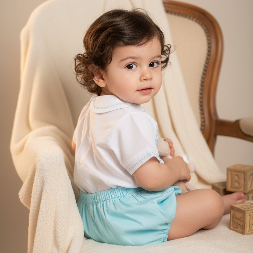 Ocean Baby Boys Smocked Sateen Duck Egg Buster Suit (NB-3Yrs)