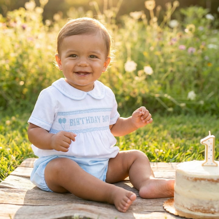 Ocean Baby Topaz Satin Birthday Boys Smocked Buster Suit Set (9M-3Yrs)
