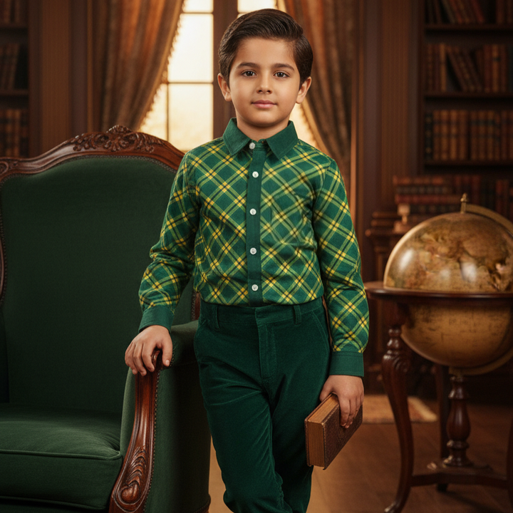 Ocean Baby Boys Green & Lemon Plaid Shirt  (18M-14Yrs)