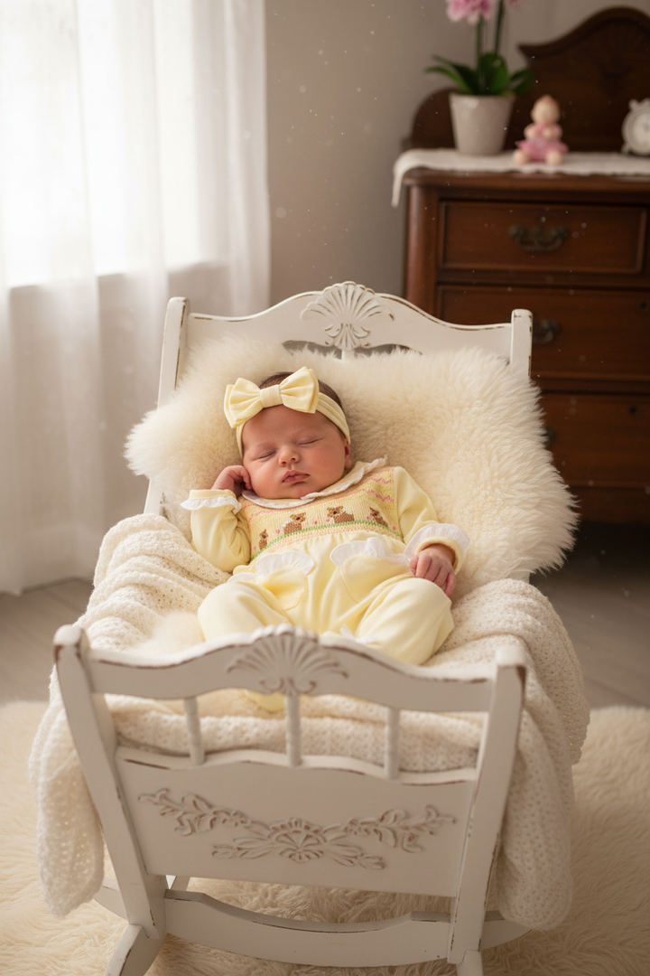 Ocean Baby Girls Smocked Bunny Sleepsuit & Headband Set (NB-18M)