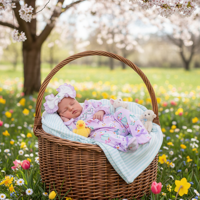 smocked girls sleepsuit in lilac soft cotton gentle on skin newborn to 18 months 