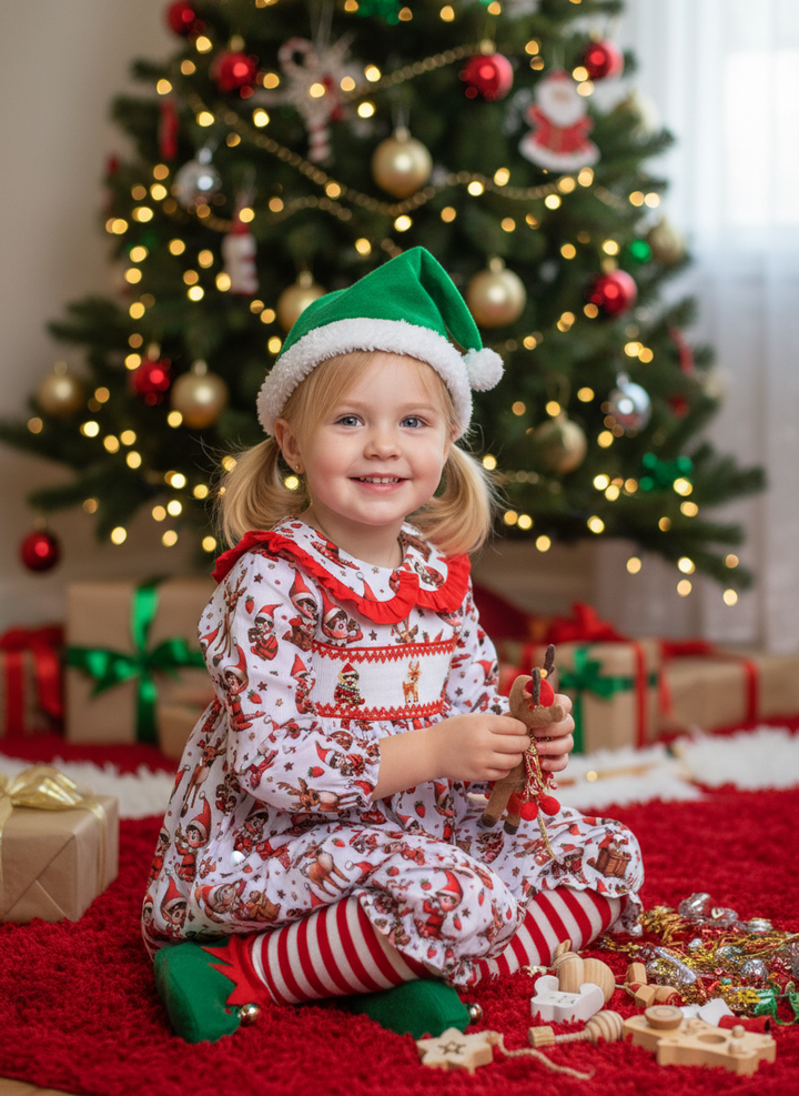Ocean Baby Girls Smocked Cheeky Elf Themed Pyjamas (3M-10Yrs) Pjs