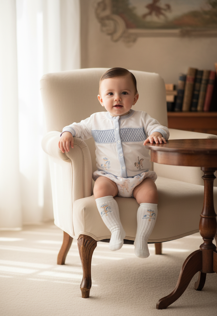 Ocean Baby Boys Carousel Smocked Cardigan & Pants Outfit (NB-3Yrs)