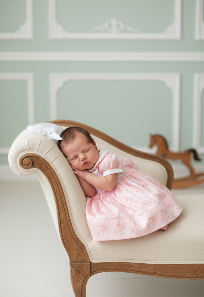 Ocean Baby Smocked Pink Carousel Petticoat Layered Dress (NB-4YRS)