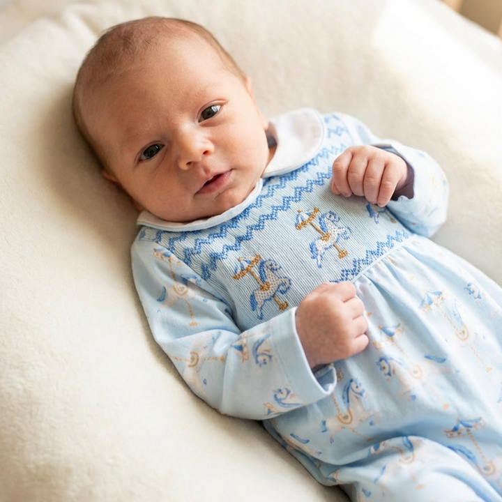 Ocean Baby Boys Smocked Pastel Carousel Sleepsuit (NB-18M)