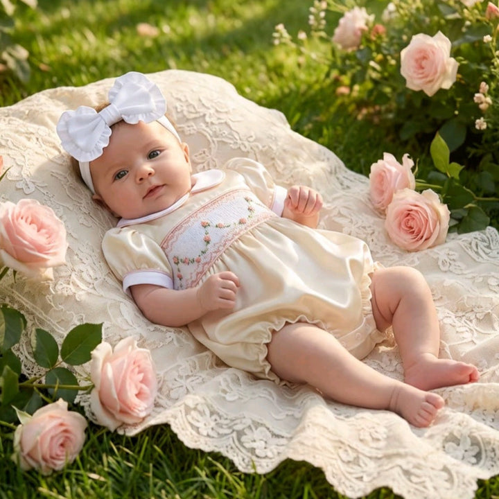 Ocean Baby Girls Buttercream Smocked Bubble Suit (NB-3Yrs)
