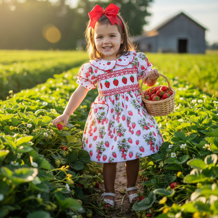 Ocean Baby Girls Strawberries Smocked Petticoat Layered Dress - (NB-8Yrs)