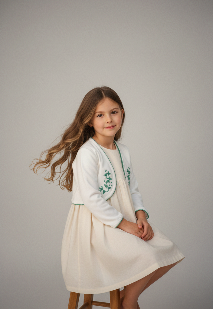 Ocean Baby Girls Hand Embroidered Rose Bullion Cardigan White/Emerald (NB-10Yrs)