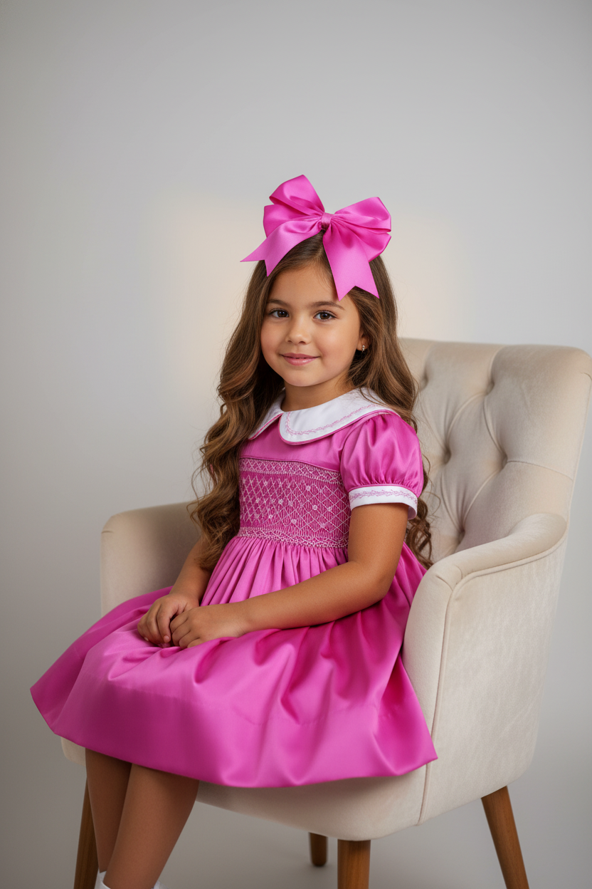 Ocean Baby Fuchsia Pink Smocked Petticoat Layered Satin Dress (3M-8Yrs)