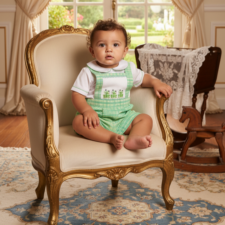 Ocean Baby Frog Themed Smocked Dungarees Set (3M-3YRS)