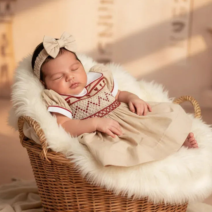 Ocean Baby Girls 'Camel Berry' Smocked Petticoat Layered Dress (NB-10Yrs)
