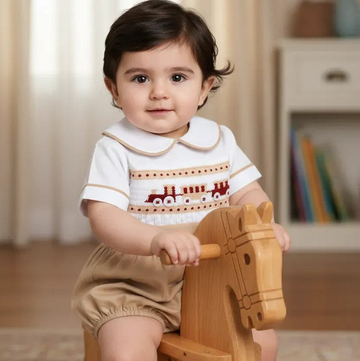 Ocean Baby Camel Berry Train Themed Smocked Buster Suit (NB-3Yrs)