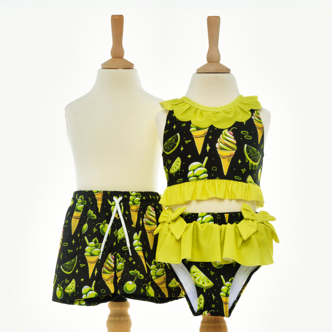 matching kids swimwear retro neon swimwear
