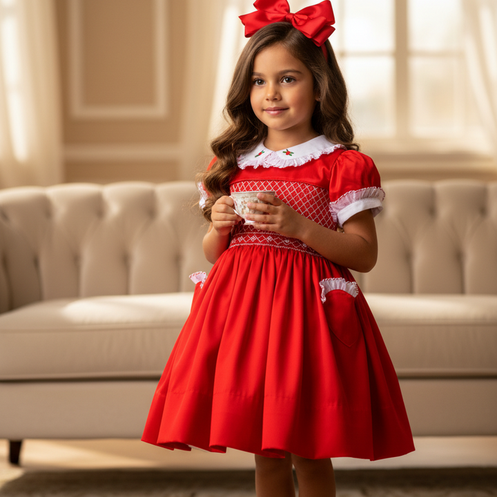 Ocean Baby Girls Exclusive Vermilion Lux Collection Satin Smocked Front & Back Petticoat Layered Dress (NB-8Yrs) As seen in Vogue ❤
