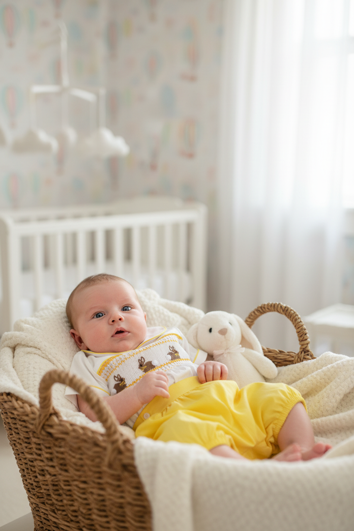 Ocean Baby Boys Sunshine Bunny Themed Smocked Buster Suit (NB-3Yrs)