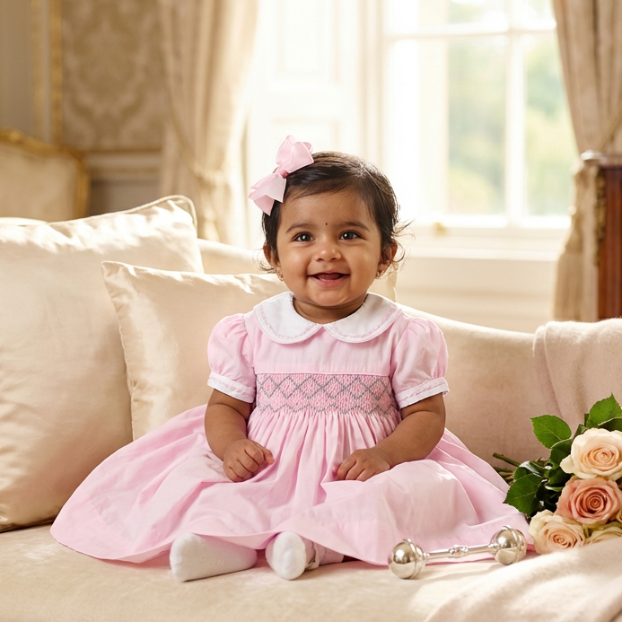 Ocean Baby Girls Soft Pink Classic Smocked Petticoat Layered Dress - (3M-8Yrs)