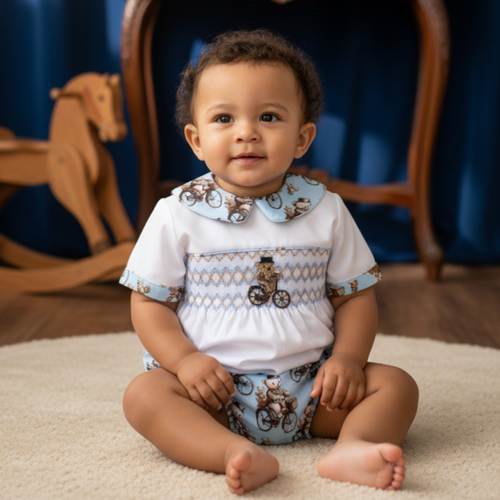 teddy bear baby boys smocked handmade clothing