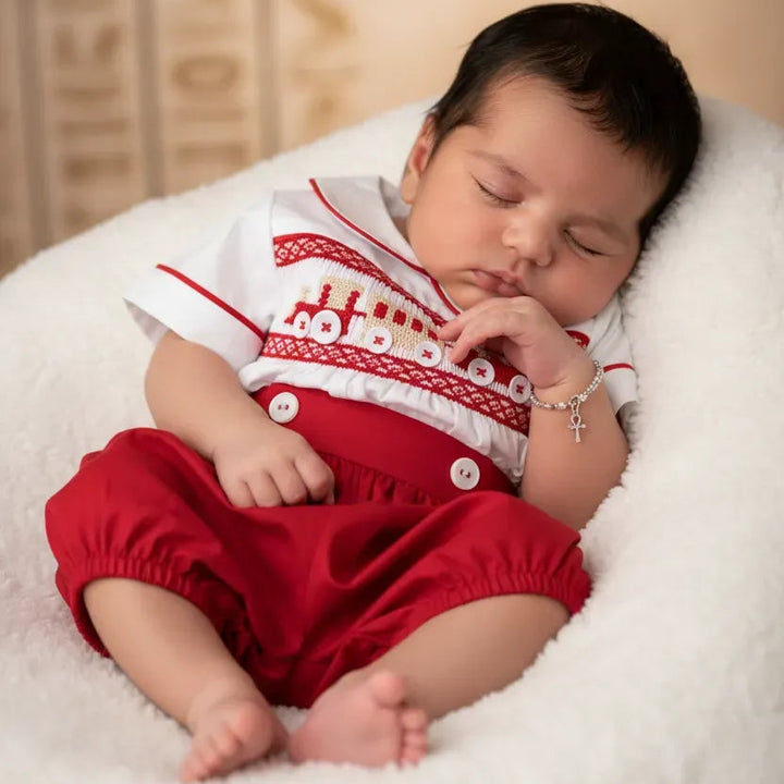 Ocean Baby Scarlet Frost Train Themed Smocked Buster Suit (NB-3Yrs)