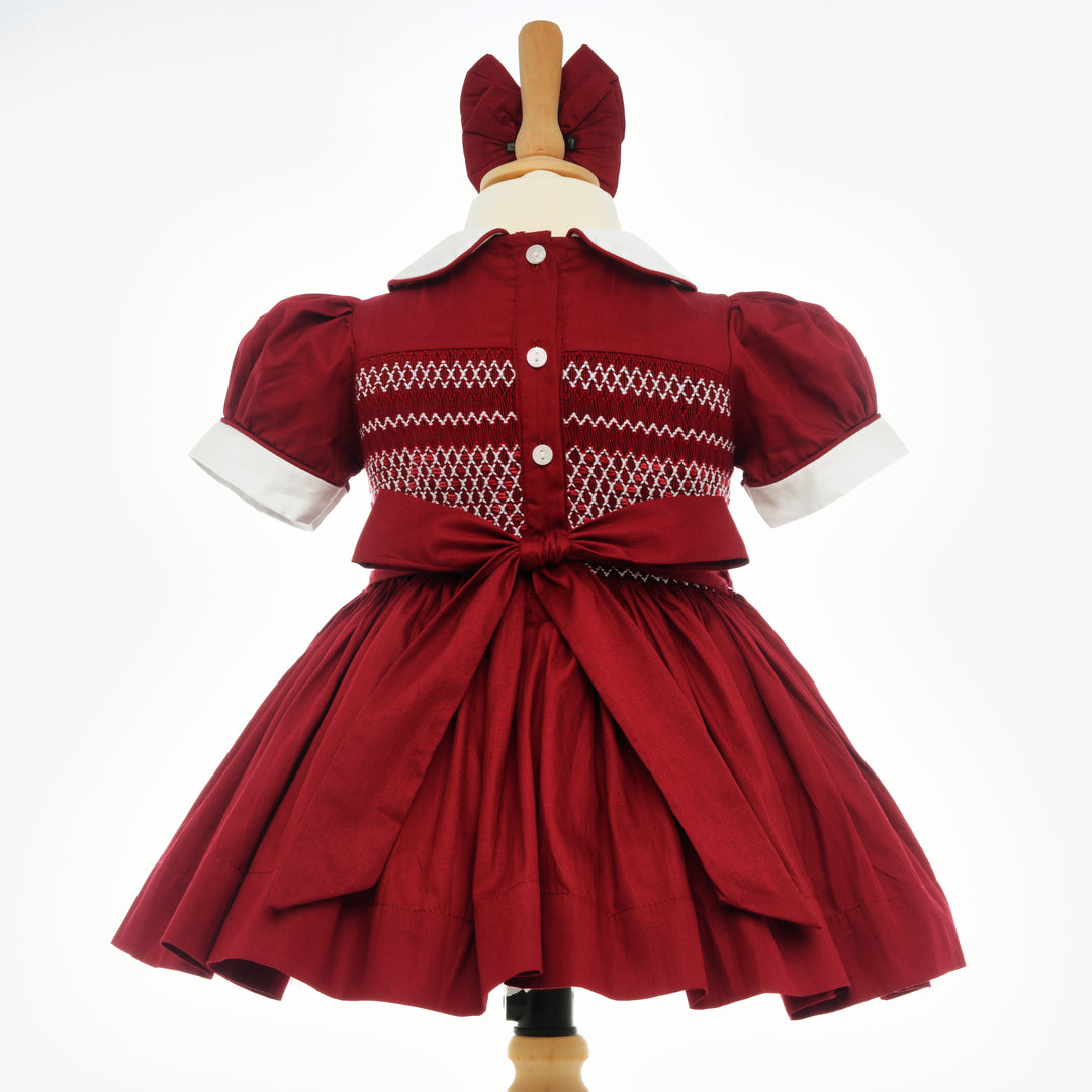 Ocean Baby Girls Bordeaux Sateen Smocked Petticoat Layered Dress - (NB-10Yrs)