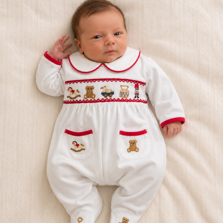 newborn baby boys smocked sleepsuit