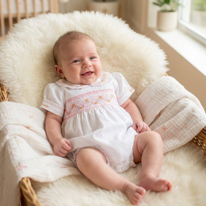 Ocean Baby Girls Milk Smocked Bubble Suit (NB-3Yrs)