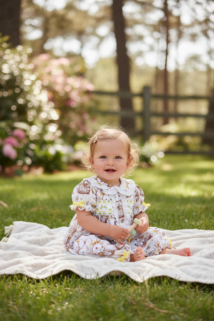 Ocean Baby Girls Smocked Pale Lemon Bunny Pyjamas (3M-8Yrs) Pjs