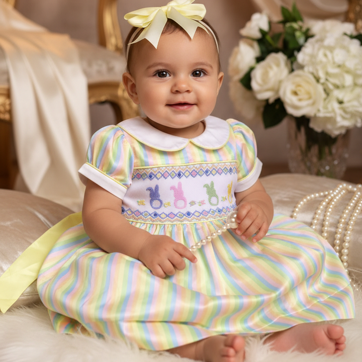 rainbow smocked baby dress petticoat layered handmade girls dress