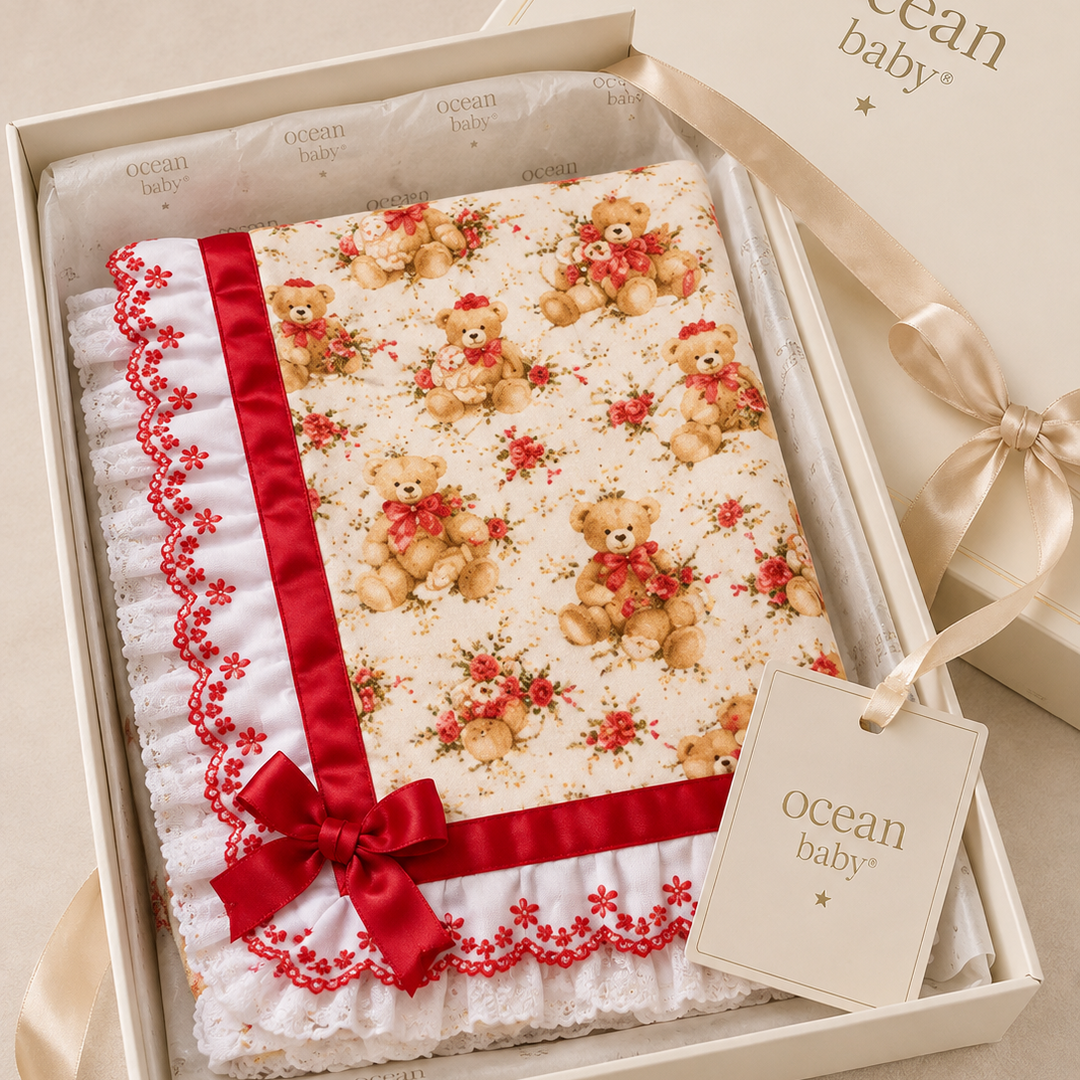 Ocean Baby Girls Vintage Red Teddy Rose Luxury Blanket