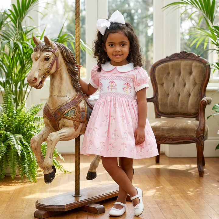 Ocean Baby Smocked Pink Carousel Petticoat Layered Dress (NB-4YRS)