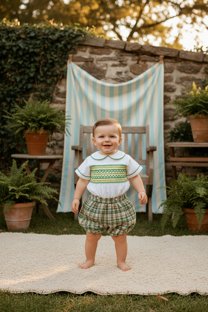 Ocean Baby Boys Smocked Green Tweed Buster Suit (NB-3Yrs)