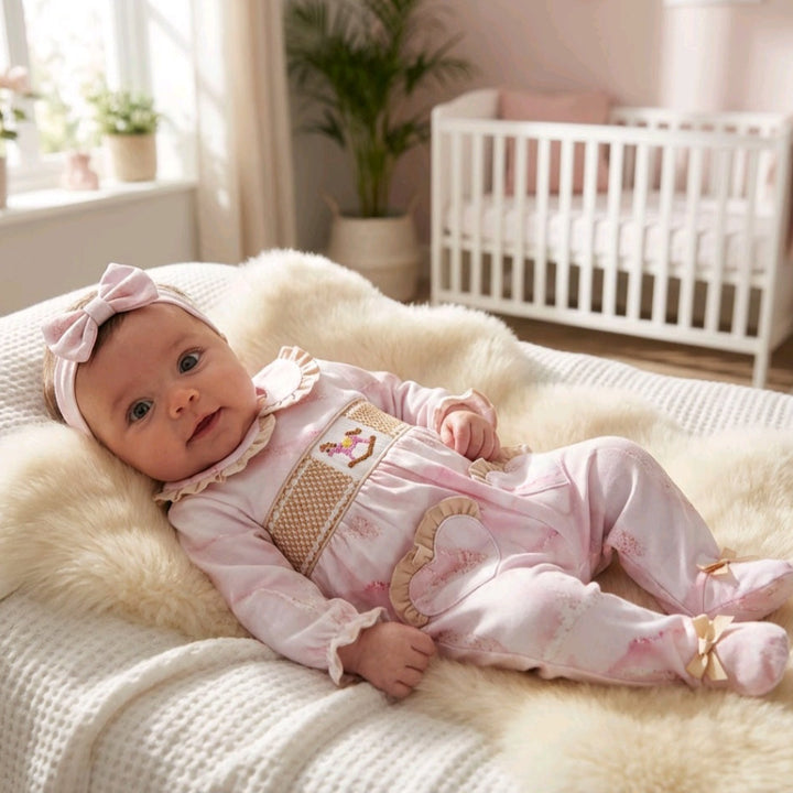 Ocean Baby Girls Smocked Rocking Horse Sleepsuit & Headband Set (NB-18M)