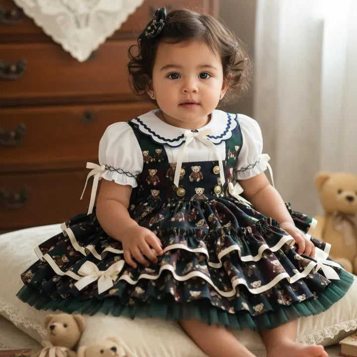Ocean Baby Girls Trio Teddy Cotton Pinafore Dress Set (NB-10Yrs)