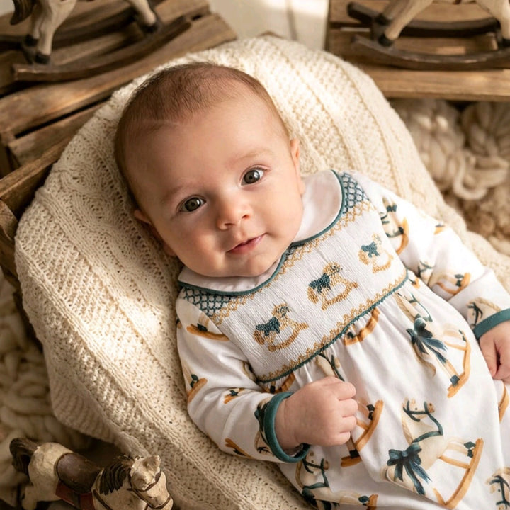 baby boys smocked sleepsuit 