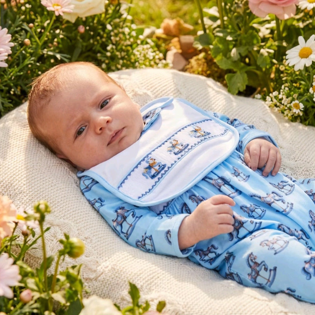 Ocean Baby Boys Arctic Blue Smocked Rocking Horse Sleepsuit Set (NB-12M)