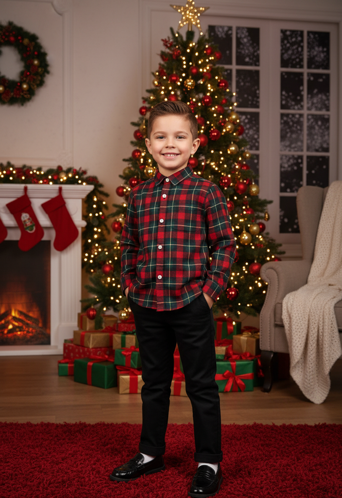 Ocean Baby Boys Trio Plaid Cotton Shirt  (12M-12Yrs)