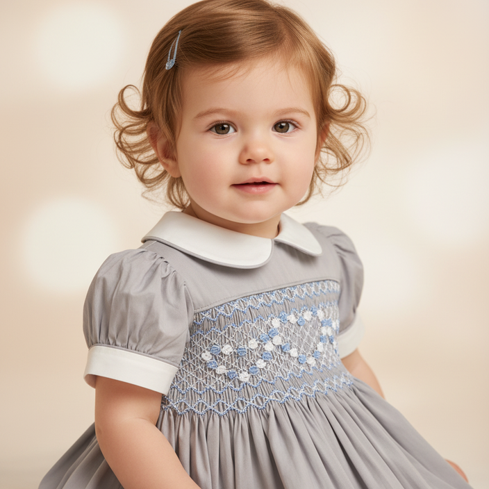 girls smocked grey dress old fashioned luxury kids wear