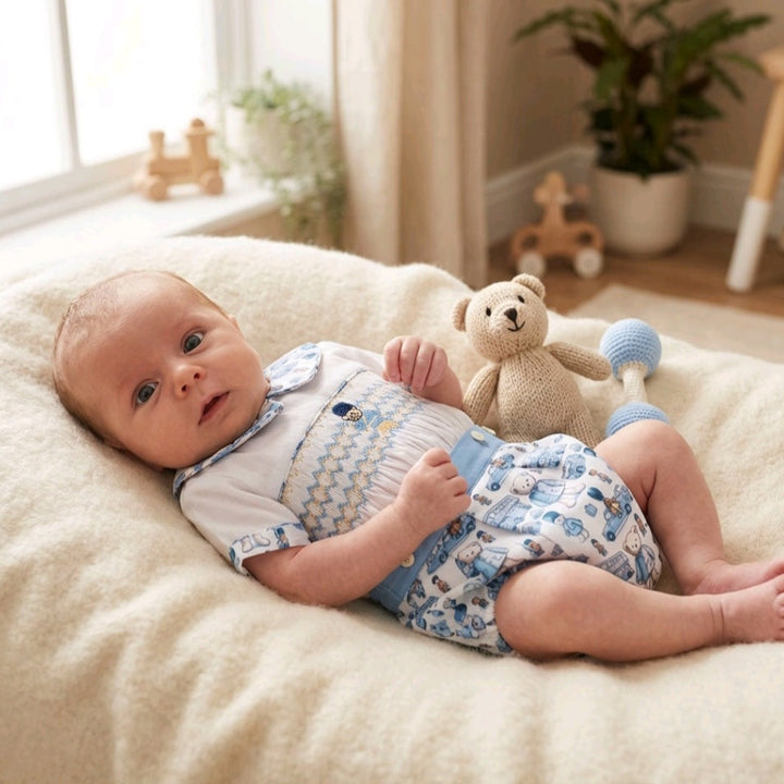Ocean Baby Boys Soldier London Bear Smocked Buster Suit Set (NB-2Yrs)