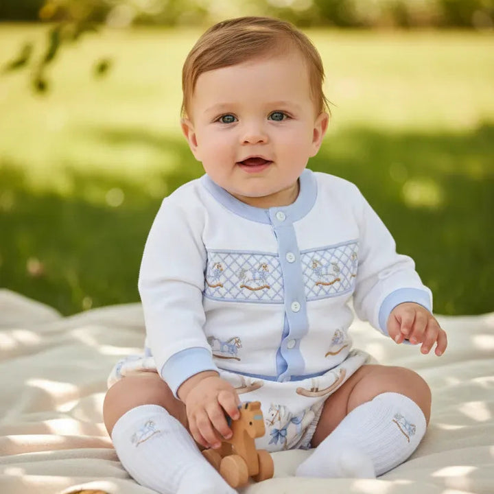 Ocean Baby Boys Rocking Horse Smocked Cardigan & Pants Outfit (NB-3Yrs)