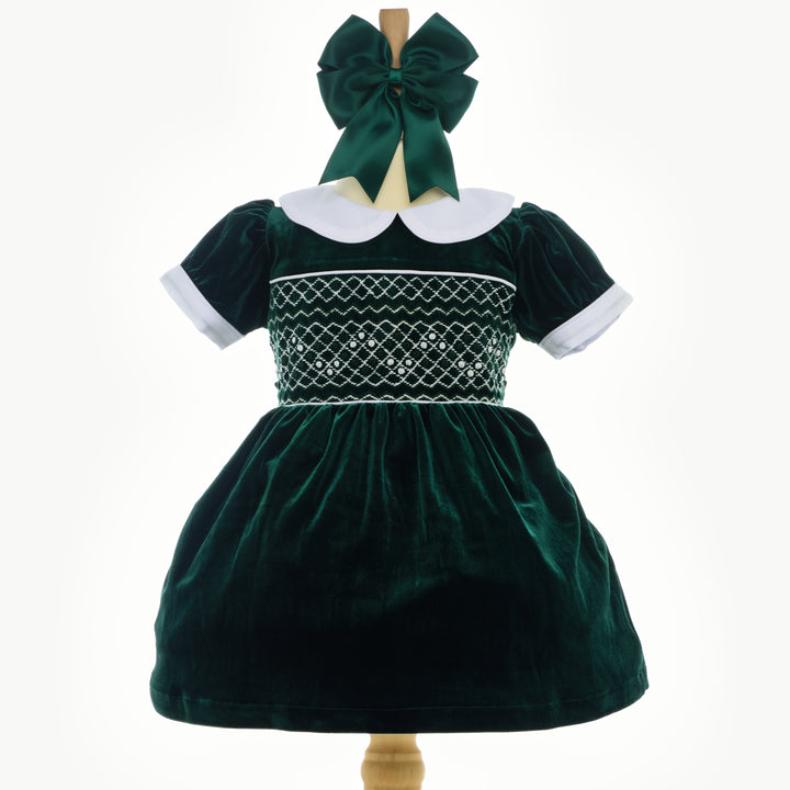 Ocean Baby Girls Emerald Velvet Smocked Petticoat Layered Dress (NB-10Yrs)