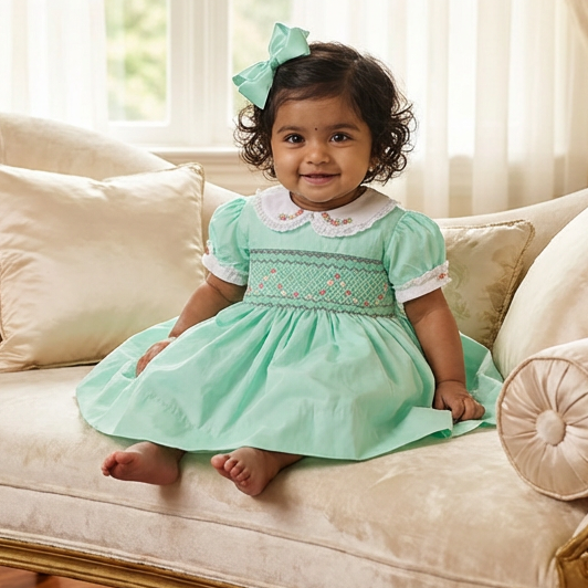 Ocean Baby Girls Mint Smocked Petticoat Layered Dress (NB-10Yrs)